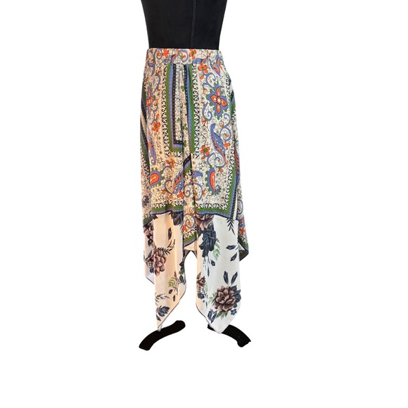 Maeve Anthropologie Scarf Print Asymmetrical Hem Midi Skirt Size 0 - Picture 4 of 15